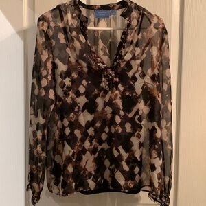 Simply Vera Wang Chiffon Floral Mandarin Neck Long Sleeve Blouse Size Small